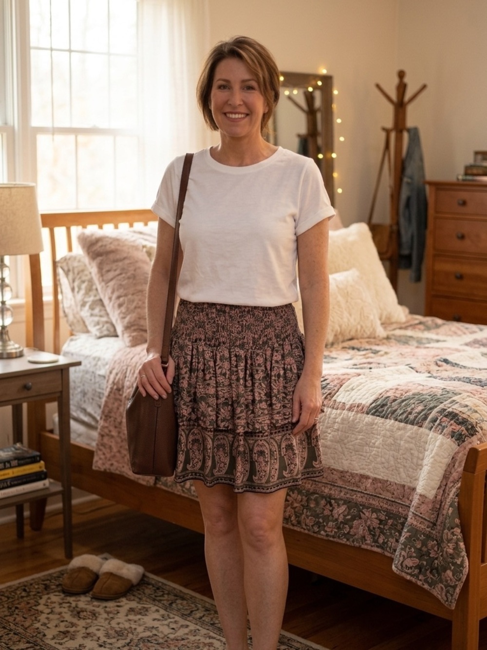 Smocked Waist Pink Paisley Mini Skirt